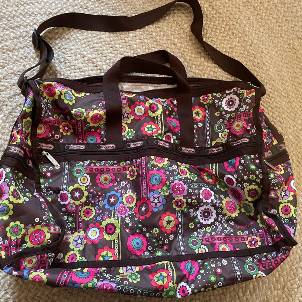 Le Sportsac Large Weekender in Brown and Neon